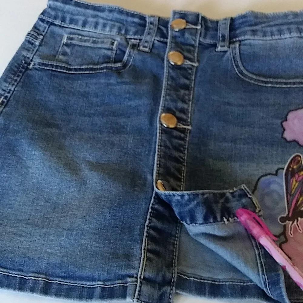 Denim Mini Jean Skirt Button Front Sz 10